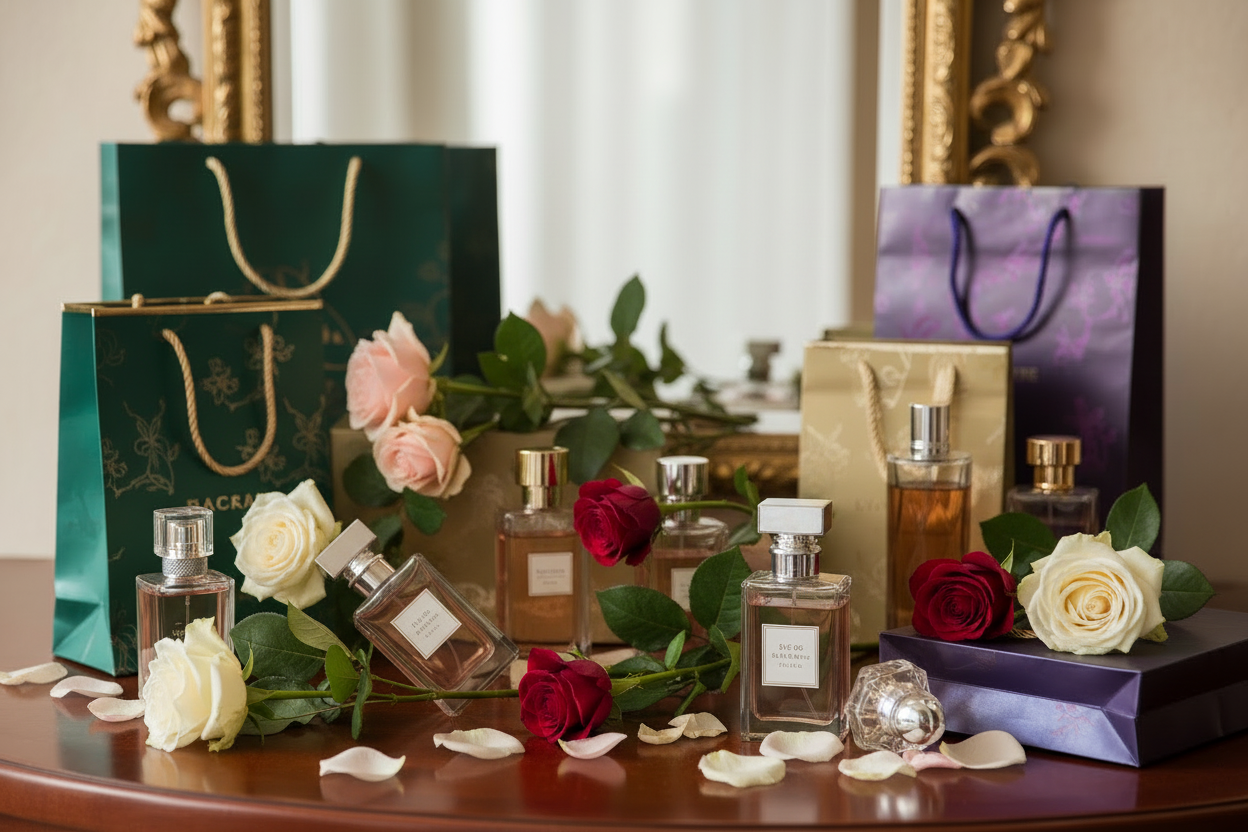 break the bunch of roses into single roses lying amongst the bottles